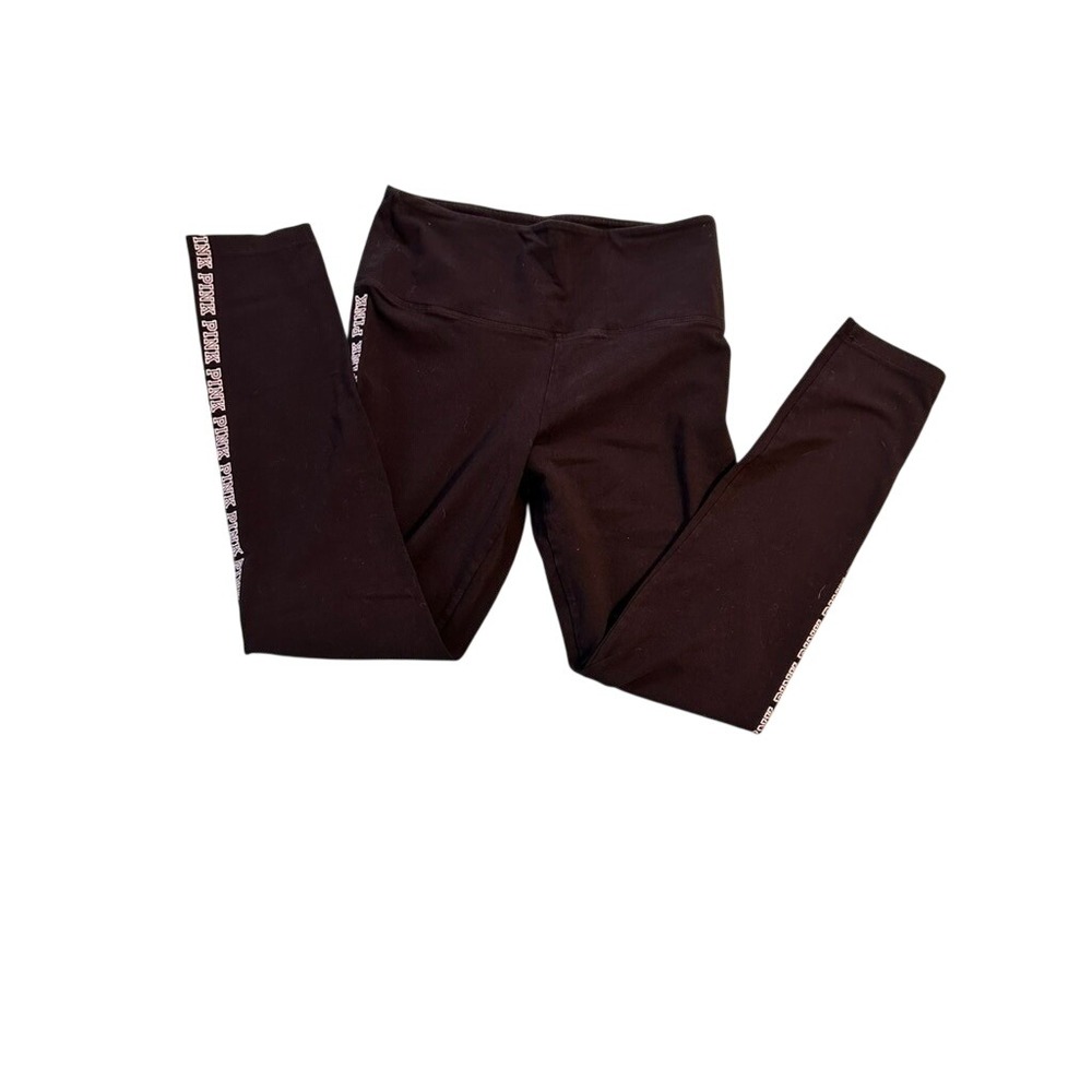 Victoria's Secret PINK Black High Waisted Logo Tape Leggings Yoga Pants Womens‎